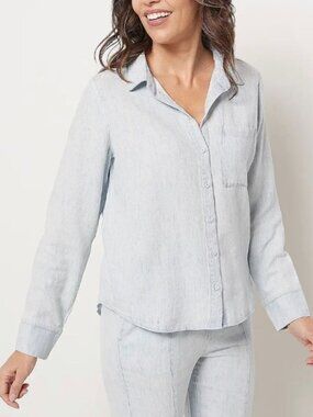 Side Stitch Soft Textured Tencel Pleated Back Shirt